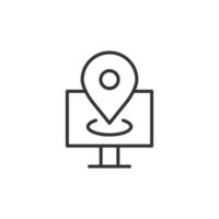 Computer navigation icon in flat style. Monitor pin gps vector illustration on white isolated background. City area location business concept.