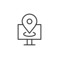 Computer navigation icon in flat style. Monitor pin gps vector illustration on white isolated background. City area location business concept.