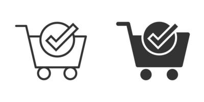 Shopping cart check mark icon in flat style. Buy approval vector illustration on white isolated background. Confirm business concept.