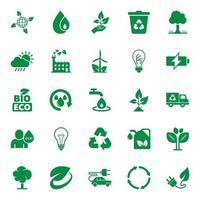 iconos de entorno ecológico establecidos en estilo plano. Ilustración de vector de ecología sobre fondo blanco aislado. concepto de negocio de signo bio emblema.