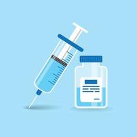 Syringe with bottle icon in flat style. Vaccine inject vector illustration on isolated background. Covid vaccination sign business concept.