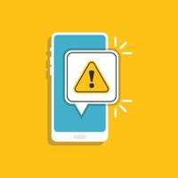 Phone notifications icon in flat style. Smartphone with exclamation point vector illustration on isolated background. Spam message sign business concept.