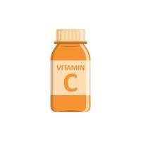 Vitamin C icon in flat style. Bottle with pill vector illustration on white isolated background. Pharmacy sign business concept.