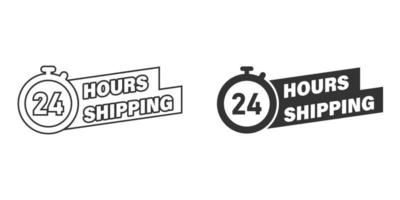 Shipping 24 hours icon in flat style. Delivery countdown vector illustration on isolated background. Quick service time sign business concept.