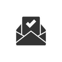 Envelope with confirmed document icon in flat style. Verify vector illustration on white isolated background. Receive business concept.