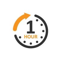 1 hour clock icon in flat style. Timer countdown vector illustration on isolated background. Time measure sign business concept.