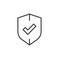 Shield with check mark icon in flat style. Protect vector illustration on white isolated background. Checkmark guard business concept.