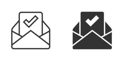 Envelope with confirmed document icon in flat style. Verify vector illustration on white isolated background. Receive business concept.
