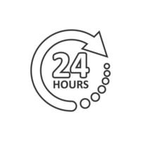 24 hours service icon in flat style. All day business and service vector illustration on isolated background. Quick service time sign business concept.
