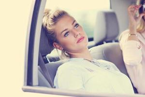 Transportation concept - tired woman driver photo