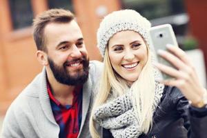 Picture showing happy young couple dating in the city photo