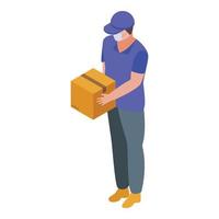 Courier in mask home delivery icon, isometric style vector