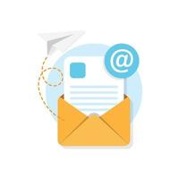 icono de envío de correo electrónico en estilo plano. sobre recibir ilustración vectorial sobre fondo aislado. concepto de negocio de signo de notificación de buzón. vector