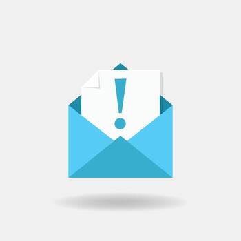 Alert message envelope icon in flat style. Email virus vector illustration on isolated background. Mail exclamation sign business concept.