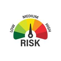 icono de medidor de riesgo en estilo plano. ilustración de vector de indicador de calificación sobre fondo blanco aislado. concepto de negocio de signo de nivel de combustible.