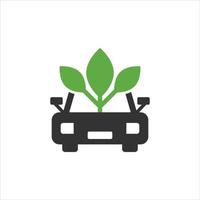 icono de coche ecológico en estilo plano. hoja y auto vector ilustración sobre fondo blanco aislado. concepto de negocio de signo de carga biológica.