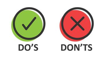 Do and Don't icon in flat style. Yes, no vector illustration on white isolated background. Positive, negative sign business concept.