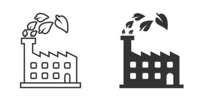 Factory ecology icon in flat style. Eco plant vector illustration on white isolated background. Nature industry business concept.