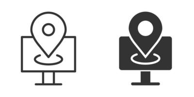 Computer navigation icon in flat style. Monitor pin gps vector illustration on white isolated background. City area location business concept.