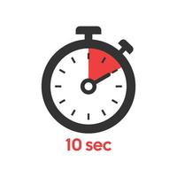 Stopwatch 10 seconds icon illustration in flat style. Timer vector illustration on isolated background. Time alarm sign business concept.