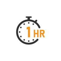 1 hour clock icon in flat style. Timer countdown vector illustration on isolated background. Time measure sign business concept.