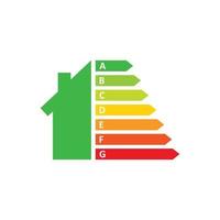 eficiencia energética en estilo plano. ilustración de vector de clase ecológica sobre fondo aislado. concepto de negocio de señal de rendimiento eléctrico.