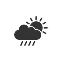 Weather icon in flat style. Sun, cloud and rain vector illustration on white isolated background. Meteorology sign business concept.
