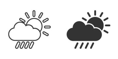 Weather icon in flat style. Sun, cloud and rain vector illustration on white isolated background. Meteorology sign business concept.