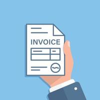 Invoice in hand illustration in flat style. Transaction document vector illustration on isolated background. Tax form sign business concept.