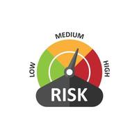 icono de medidor de riesgo en estilo plano. ilustración de vector de indicador de calificación sobre fondo blanco aislado. concepto de negocio de signo de nivel de combustible.