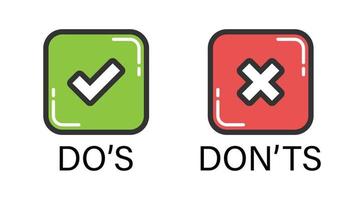 Do and Don't icon in flat style. Yes, no vector illustration on white isolated background. Positive, negative sign business concept.