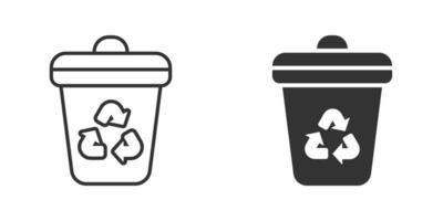 Garbage bin icon in flat style. Recycle vector illustration on white isolated background. Trash basket sign business concept.