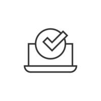 Laptop check mark icon in flat style. Computer approval vector illustration on white isolated background. Confirm business concept.