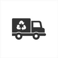 Garbage truck icon in flat style. Recycle vector illustration on white isolated background. Trash car sign business concept.