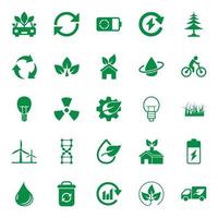 iconos de entorno ecológico establecidos en estilo plano. Ilustración de vector de ecología sobre fondo blanco aislado. concepto de negocio de signo bio emblema.