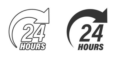 24 hours service icon in flat style. All day business and service vector illustration on isolated background. Quick service time sign business concept.