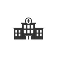 icono de edificio del hospital en estilo plano. ilustración de vector de clínica médica sobre fondo aislado. concepto de negocio de signo de medicina.