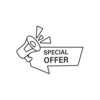 Special offer label icon in flat style. Megaphone with discount vector illustration on isolated background. Sale sign business concept.