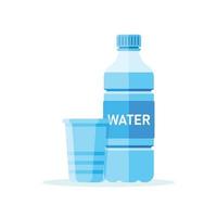 Water bottle and glass icon in flat style. Fitness drink vector illustration on isolated background. Healthy beverage sign business concept.