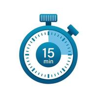 Stopwatch 15 minutes icon illustration in flat style. Timer vector illustration on isolated background. Time alarm sign business concept.