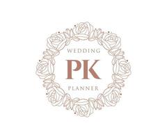 PK Initials letter Wedding monogram logos collection, hand drawn modern minimalistic and floral templates for Invitation cards, Save the Date, elegant identity for restaurant, boutique, cafe in vector