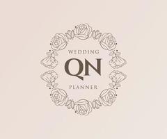 QN Initials letter Wedding monogram logos collection, hand drawn modern minimalistic and floral templates for Invitation cards, Save the Date, elegant identity for restaurant, boutique, cafe in vector