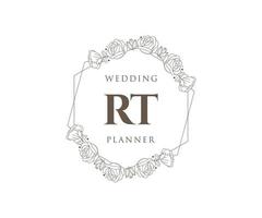 colección de logotipos de monograma de boda con letras iniciales rt, plantillas florales y minimalistas modernas dibujadas a mano para tarjetas de invitación, guardar la fecha, identidad elegante para restaurante, boutique, café en vector