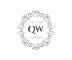 colección de logotipos de monograma de boda con letras iniciales qw, plantillas florales y minimalistas modernas dibujadas a mano para tarjetas de invitación, guardar la fecha, identidad elegante para restaurante, boutique, café en vector