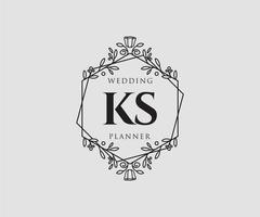 KS Initials letter Wedding monogram logos collection, hand drawn modern minimalistic and floral templates for Invitation cards, Save the Date, elegant identity for restaurant, boutique, cafe in vector