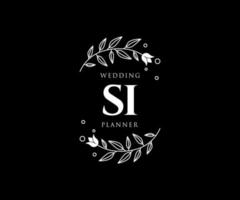 colección de logotipos de monograma de boda con letras iniciales si, plantillas florales y minimalistas modernas dibujadas a mano para tarjetas de invitación, guardar la fecha, identidad elegante para restaurante, boutique, café en vector