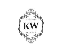 colección de logotipos de monograma de boda con letras iniciales kw, plantillas florales y minimalistas modernas dibujadas a mano para tarjetas de invitación, guardar la fecha, identidad elegante para restaurante, boutique, café en vector