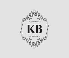 Colección de logotipos de monograma de boda con letras iniciales kb, plantillas florales y minimalistas modernas dibujadas a mano para tarjetas de invitación, guardar la fecha, identidad elegante para restaurante, boutique, café en vector