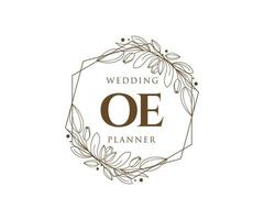 OE Initials letter Wedding monogram logos collection, hand drawn modern minimalistic and floral templates for Invitation cards, Save the Date, elegant identity for restaurant, boutique, cafe in vector