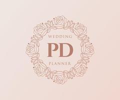 colección de logotipos de monograma de boda con letras iniciales pd, plantillas florales y minimalistas modernas dibujadas a mano para tarjetas de invitación, guardar la fecha, identidad elegante para restaurante, boutique, café en vector